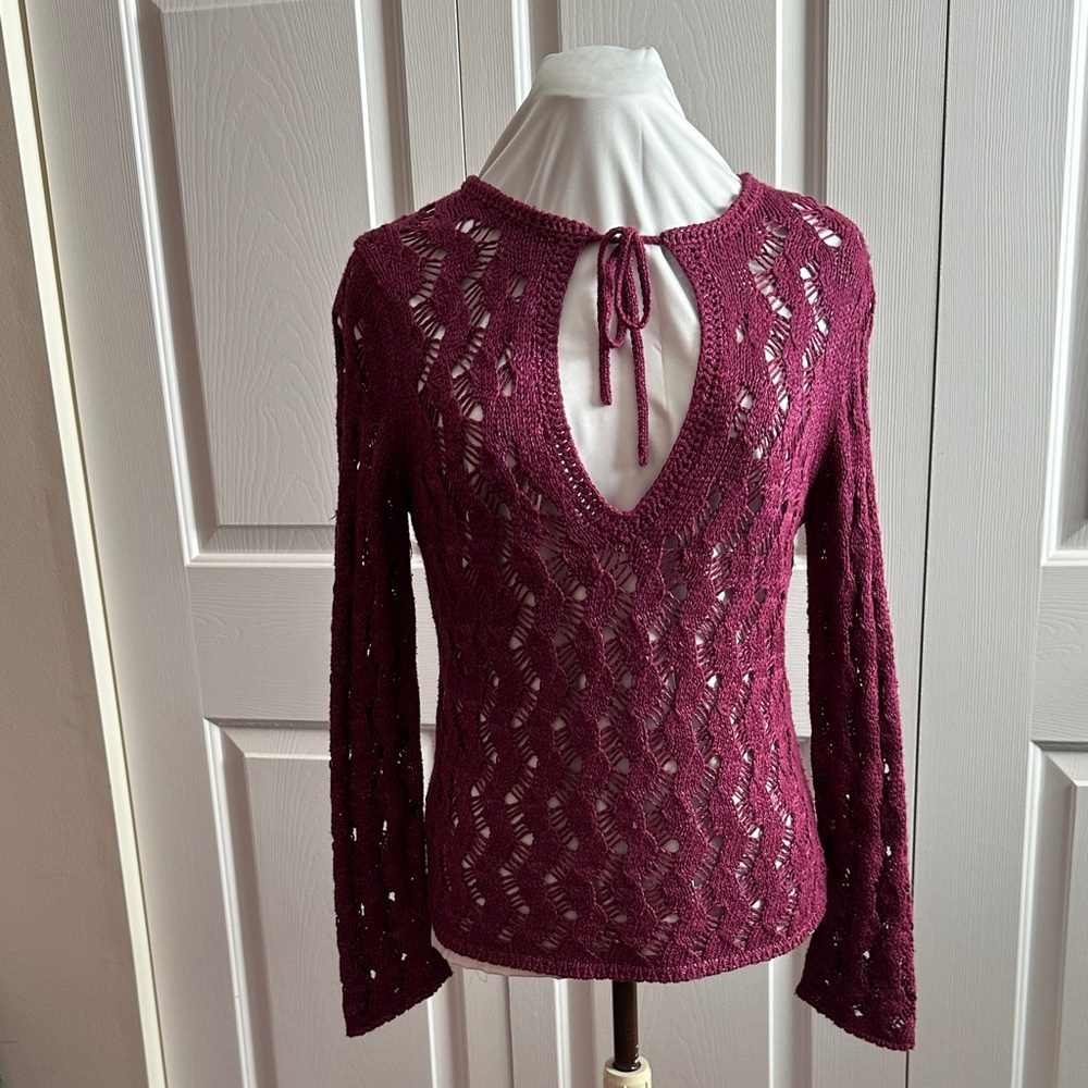 LOFT Maroon Openwork Knit Sweater